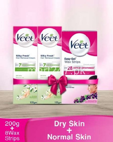 Home Salon kit Free Face Wax Strips with Two Veet Silk & Fresh Cream Dry 100 gm